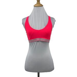 Under Armour Strappy Sports Bra Womens S Small Neon Pink Logo Band Unpadded